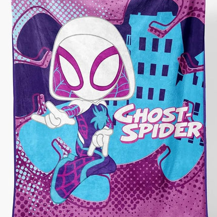 Couverture polaire Marvel Spidey et ses amis extraordinaires Ghost Spider – Mesure 117 x 152 cm, literie pour enfants avec Gwen Stacy – Polaire super douce résistante à la décoloration (produit officiel Marvel)