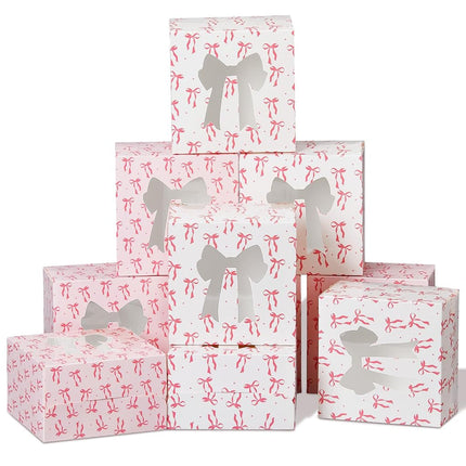 Chivertion 50 Pcs Pink and White Bow Cookie Box wi
