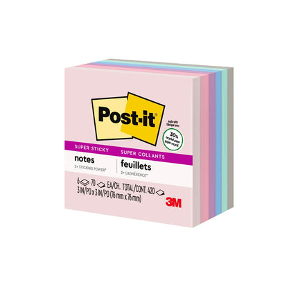 Post-it Notas Adhesivas Recicladas 76 mm x 76 mm 5 Blocs 2 Notas Adhesivas Colección Bali Colores Pastel (Lavanda, Albaricoque, Azul, Rosa, Menta) Papel 30% Reciclado (654-5SSNRP)