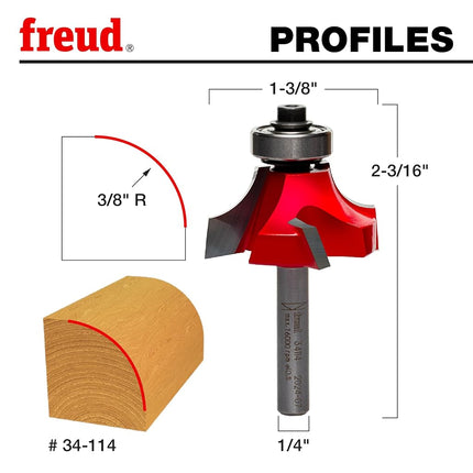 Freud Quadra-Cut Round Over Router Bit 3/8in Radius 1/4in Shank