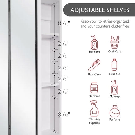 Design House 36 Inch Cyprus Bathroom Medicine Cabinet, Durable Pre-Assembled Wall Mounted Cabinet w/Frameless Mirrored Doors, White, 590265