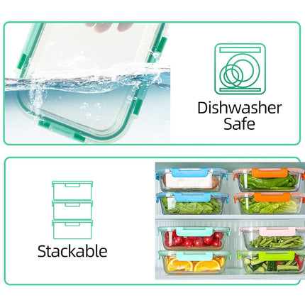 C CREST [10-Pack] Glass Food Storage Containers (A Set of Five Colors), Meal Prep Containers with Lids for Kitchen, Home Use - Airtight Glass Lunch Boxes