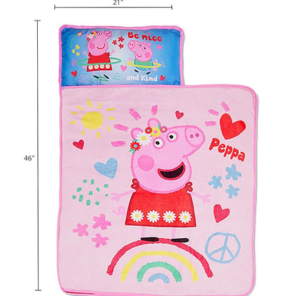 Peppa Pig I'm Just So Happy Toddler Nap Mat - Includes Pillow and Fleece Blanket - Great for Boys and Girls Napping at Daycare, Preschool, Or Kindergarten - Fits Sleeping Toddlers and Young Children