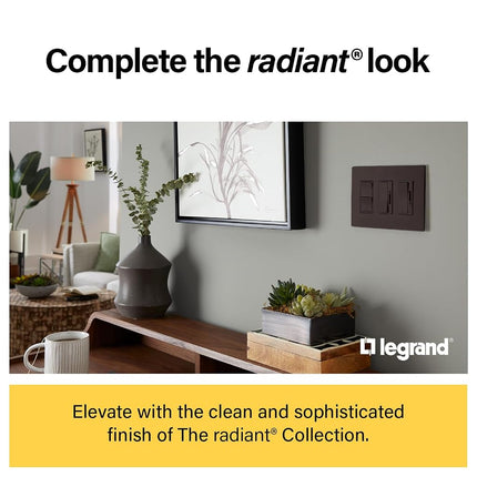 Legrand Radiant RH453PDBCCV6 450W Preset Decorator Rocker Dimmer Light Switch with Locator Light for Dimmable LED and CFL Bulbs, Single Pole/3-Way, Dark Bronze (1 Count)