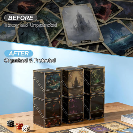 Mlikero Card Deck Boxes, Set of 6 Acrylic Commander Deck Boxes Holds 100+ Cards with Sleeve with 6 Dividers, Ideal Heavy Duty Card Storage Box