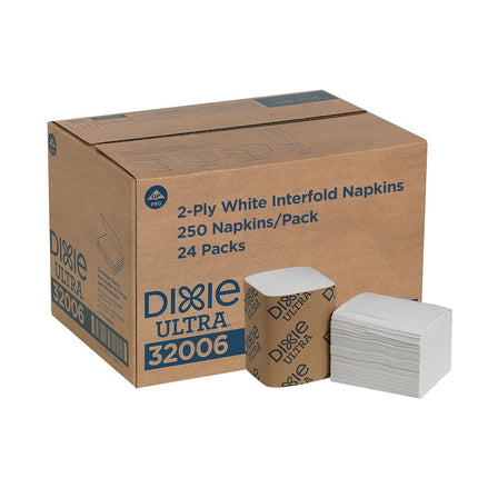 GEORGIA-PACIFIC Dixie Ultra Interfold Napkins White 2-Ply by GP PRO (Georgia-Pacific), 32006, 250 Napkins Per Pack, 24 Packs Per Case