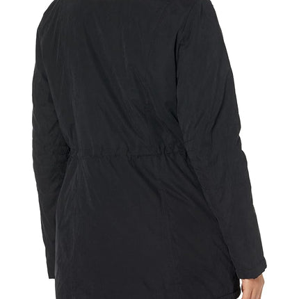 Nautica Women's Microfiber Parka Anorak Jacket With Faux Fur Hooded Trim, Black, S