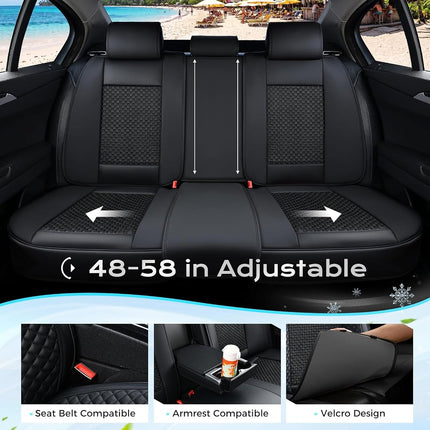 Coverado Seat Covers Full Set, 5 Seats Universal Seat Covers for Cars, Waterproof Breathable Faux Leather and Woven-Fabric Seat Cushions for Front and Rear, Auto Interiors for Most Vehicles-Black
