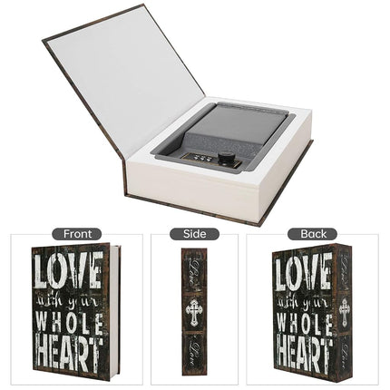 PACOLO With key and combination lock, real paper transfer book safe for jewelry, money and cash, hollow with hidden compartment (M Combination, Love)