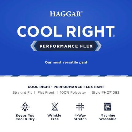 Pantalon de performance Haggar Cool Right Performance Flex à coupe droite et devant plat pour hommes – Tailles régulières et grandes, Gris foncé, 36W x 29L