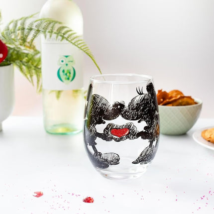 Verre à vin sans pied Silver Buffalo Disney Mickey et Minnie Cœur classique à paillettes, 590 ml