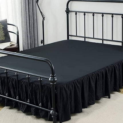 xuan dian Bed Skirts King Size 18inch Ruffled Bed Skirt with Split Corners,Drop Dust Ruffle Bed Skirt with Platform, Black,King Size