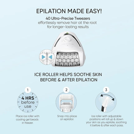 Conair GIRLBOMB Epilator with Ice Roller for Smooth and Soft Skin, Hair Removal Device, Epilator for Women, Women�s Shaver & Trimmer, 3-Piece Kit with Ice Roller Attachment, Cordless/Rechargeable