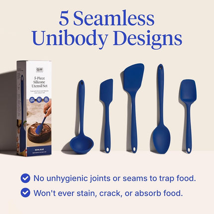GIR: Get It Right - 5 Piece Essentials All Purpose Set - Ladle, Spatula, Flip, Spoon & Spoonula, Non-stick, Heat Resistant, Dishwasher Safe, Kitchen Utensils, Baking Supplies - Royal Blue