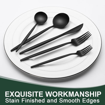 Wildone Matte Black Silverware Set 20 Piece, Stainless Steel Flatware Set Service for 4, Cutlery Utensil Sets for Home Restaurant, Include Knife Fork Spoon Set, Dishwasher Safe