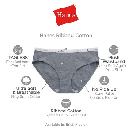 Hanes Women's Ribbed Cotton Brief Underwear 6-Pack, Assorted, 7