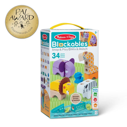 Melissa & Doug Blockables Safari Snap & Play – Educational Toy Set for Children | Wooden Animal Stacking & Building Blocks | Age 2+ - FSC Certified