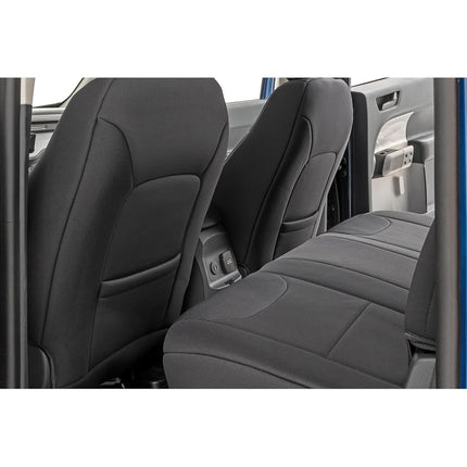 Rough Country Neoprene Seat Cover Set for Ford Maverick (2022-2024) - Fits Models with Folding Armrest, Includes (4) Headrest Covers