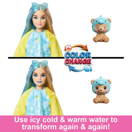 Barbie Cutie Reveal Doll & Accessories with Animal Plush Costume & 10 Surprises Including Color Change, Teddy Bear as Dolphin in Costume-Themed Series, HRK25