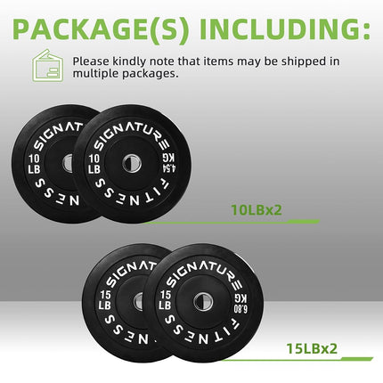 Signature Fitness 2" Olympic Bumper Plate Weight Plates with Steel Hub, 50-Pound Set, 2x 10LB, 2x 15LB