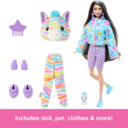 Barbie Cutie Reveal Doll & Accessories with Rainbow Zebra Plush Costume & 10 Surprises Including Color Change, Color Dream Series, HRK39