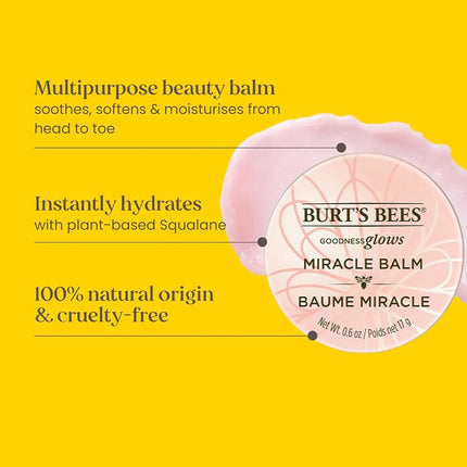 Burt's Bees Lip Balm, Multi-purpose Hydrating Balm Tin For Lips, Face, Cuticles, Body & Hair Flyaways, Goodness Glows Miracle Balm, 17g