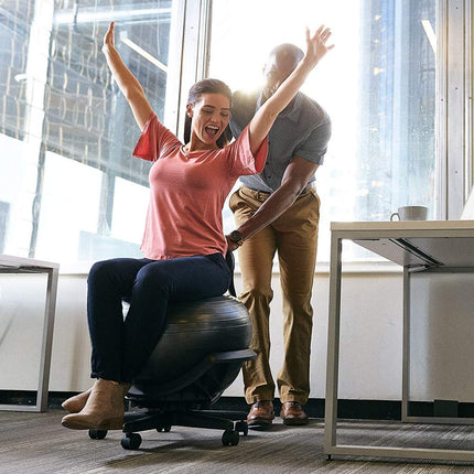 Silla Gaiam Ultimate Balance Ball - Silla ergonómica de primera calidad con pelota de yoga y estabilidad para hacer ejercicio en el hogar y en la oficina con base reforzada, bomba de aire, guía de ejercicios, negro
