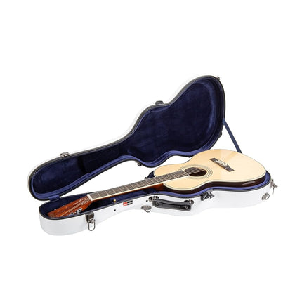 Crossrock Fiberglass Guitar Case fits 12-Fret 00/OM Style Acoustic Guitar-Includes TSA Lock, Hygrometer, Removable Shoulder Straps- White(CRF2020-0012WT)