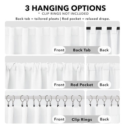 Deconovo Semi 50% Light Blocking Pure White Curtains - Solid Back Tab and Rod Pocket Room Darkening Curtains for Kids' Bedroom, 42x63 Inch, 2 Panels, Adult