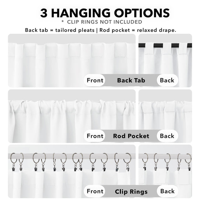 Deconovo cortinas cortas para cocina con lengüeta trasera/bolsillo para barra - (blanco, 52x54 pulgadas, 2 paneles), cortinas blancas para dormitorio
