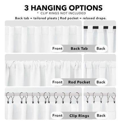Deconovo Long Back Tab Curtains for Sliding Door - Back Tab and Rod Pocket Curtain Drapes for Hall Room, 42x108 Inch, White, 2 Panels