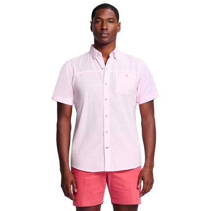 IZOD Men's Saltwater Dockside Short Sleeve Button Down Shirt, Peony Chambray, S