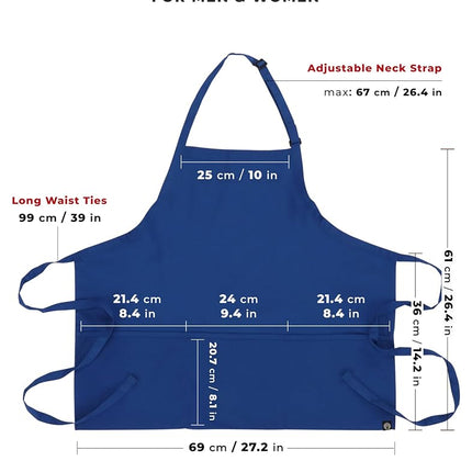 Chef Works Unisex-Adult Three Pocket Apron, Royal, One Size - Standard