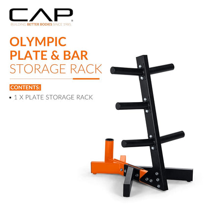 Cap Barbell Olympic Plate Tree Storage Rack for Weights and Bar, Orange