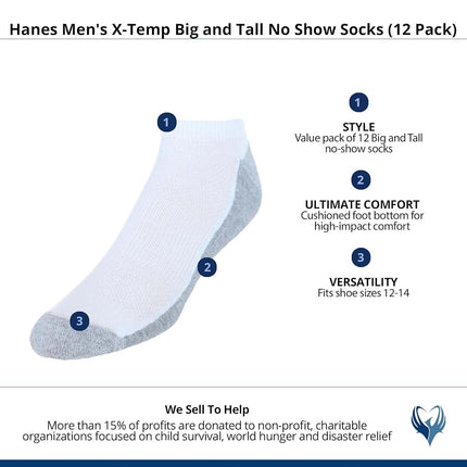 Chaussettes pour homme Hanes, sans coutures X-Temp rembourrées, lot de 12, blanc, 6-12