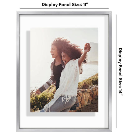 Americanflat Aluminum 11x14 Floating Picture Frame Set of 2 in Silver - Use as 11x14 Picture Frame or 8x10 Floating Frame - Photo Frame with Slim Metal Molding and Plexiglass with Hanging Hardware