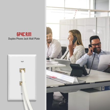 Enerlites 6651-W 1 Gang 2 Modular Telephone Duplex RJ11 6-Position 4-Conductor Jacks, White