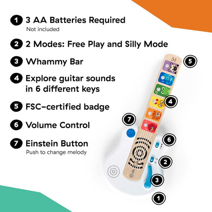 Baby Einstein Strum Along Songs Magic Touch Wooden Musical Light Up Toy Guitar with Whammy Bar, Age 6 Months+