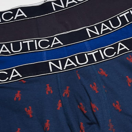 Nautica Men's 3-Pack Classic Cotton Stretch Boxer Briefs, Sea Cobalt/Peacoat/Lobster Print Blue, XL (Pack of 3)
