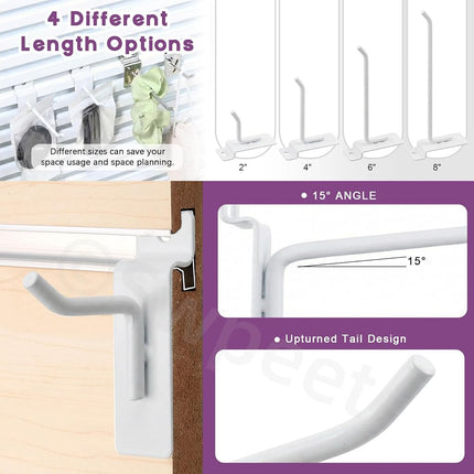 Swpeet 20Pcs 4 Inch Heavy Duty Slatwall Hooks Assortment Kit, Slatwall Accessories Slatwall Panel Hooks Garage Organization Slat Wall Hooks Pegboard Gridwall Hook Display Hook for Retail White