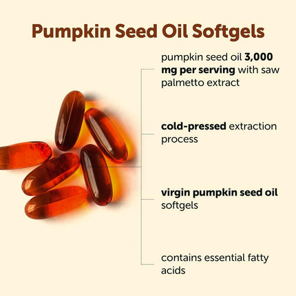 Pumpkin Seed Oil with Saw Palmetto, 3,000mg Per Serving, 300 Softgels | Cold Pressed, Pure Virgin Oil, Herbal Supplement | Supports Urinary, Bladder & Prostate Health | Non-GMO
