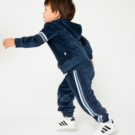 HonestBaby Velour Pullover Hoodie and Zip Front Sweatshirt and Jogger Sweatpants Set Baby, Toddler, Boys, Girls, Unisex, Blue with Stripe, 24 Months, Blue with Stripe, 24 Months