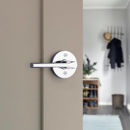 Kwikset Lisbon Dummy Door Handle, RoundSingle Sided Lever for Closets, French Double Doors, and Pantry, Polished Chrome Non-Turning Reversible Interior Push/Pull Lever