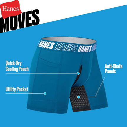 Caleçons boxeurs anti-frottement Hanes pour garçons Moves, lot de 6, noir/bleu/vert lime - Jambe classique, taille L