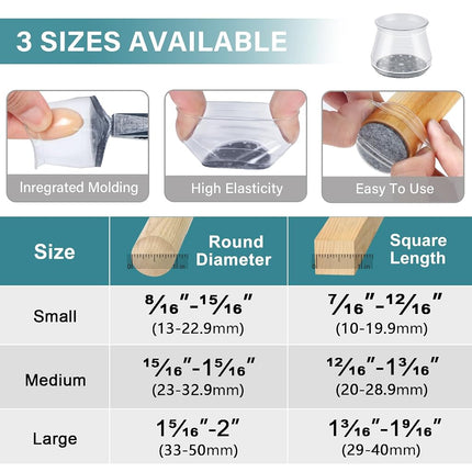 24 Pcs Chair Leg Floor Protectors, Silicone Felt Furniture Leg Pads Caps Covers for Hardwood Floors (Fit 1-5/16" to 2")