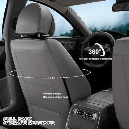 SLARY 5PCS Angel Wings Front and Back Car Seat Covers Auto Interior Accessories with Water Proof Nappa Leather for Cars SUV Pick-up Truck Universal Comfortable and Breathable (Full Set, Grey)