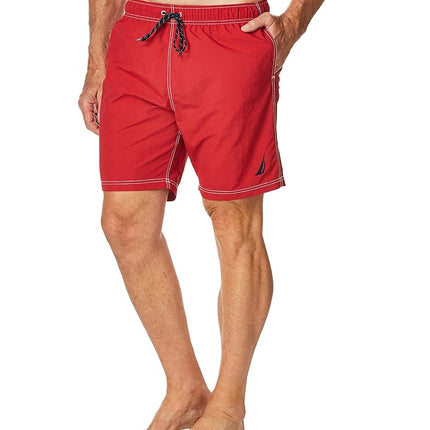 Nautica Men's Solid Quick Dry Classic Logo Swim-Trunk - red - X-Small