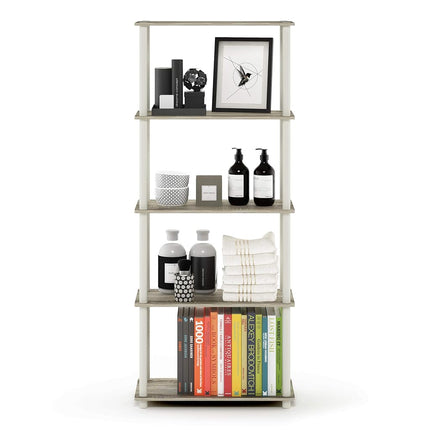 Furinno TURN-N-TUBE Storage Shelves, 5-Tier Book Shelf, Corner Shelf, Toolless Open Shelves, for Organization and Storage, Living Room, Garage, Home Office, Sonoma Oak