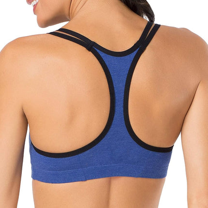 Fruit of the Loom Women's Spaghetti Strap Cotton Pull Over 3 Pack Sports Bra in Fashion Colors, Opaque, Grey Heather/Navy Heather/Black, 36 (Pack of 3)