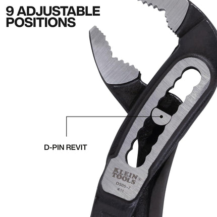 Klein Tools D5057 Classic Klaw Quick-Adjust V-Jaw Tongue and Groove Pliers, Curved Jaw for Maximum Torque, 7-Inch